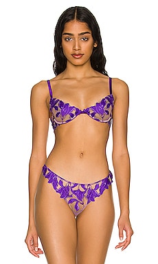 fleur du mal Lily Embroidery Plunge Demi Bra in Pansy