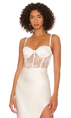 fleur du mal Bouquet Lace and Silk Bodysuit in Ivory