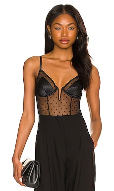 fleur du mal Dotty Tulle Cupped Bodysuit in Black