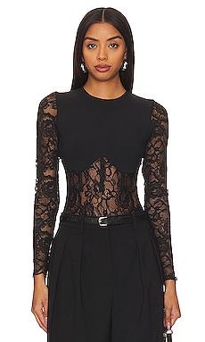 fleur du mal Collared Bodysuit With Dotted Tulle in Black | REVOLVE