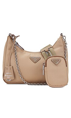 Prada Re-Edition 2005 Nylon Bag Silver-tone Cameo Beige in Nylon with  Silver-tone - US