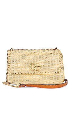 FWRD Renew Gucci GG Marmont Wicker Shoulder Bag in Beige REVOLVE