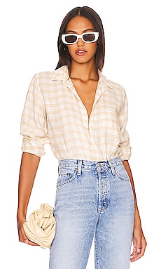 Frank & Eileen Barry Woven Button Up in Sand Plaid | REVOLVE