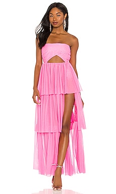 X REVOLVE Strapless Tiered Ruffle Gown For Love & Lemons $330 