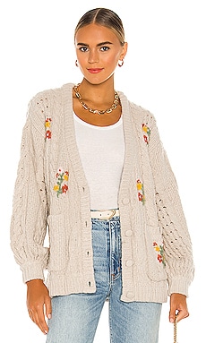For Love & Lemons Amaryllis Button Down Cardigan in Wheat | REVOLVE