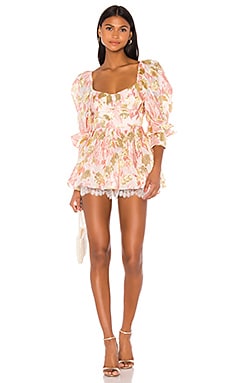 

Приталенный ромпер madame - For Love & Lemons, Pink;metallic gold, Короткий рукав