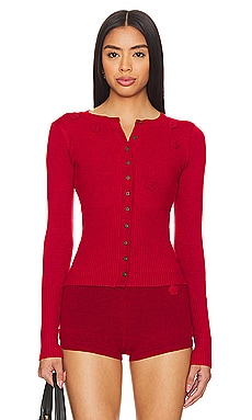 Lenon Cloud Knit Button Up Cardigan - Red Velvet