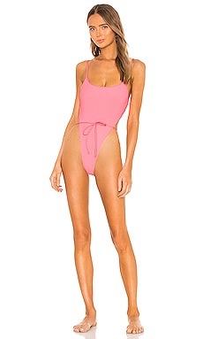 Bubblegum Pink Square Neck One Piece Swimsuit / Bodysuit in