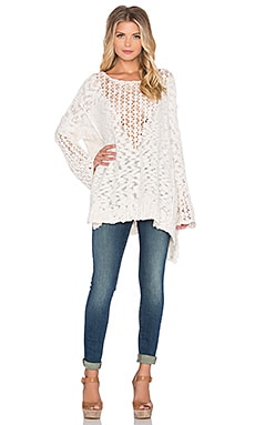 Free People Pretty Pointelle Knit Sweater Vee Ivory size small