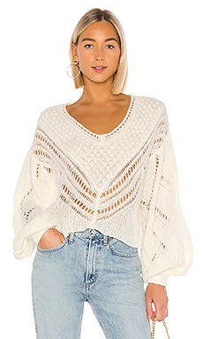 

Свитер ажурного переплетения snowball - Free People, Ivory, V-вырез