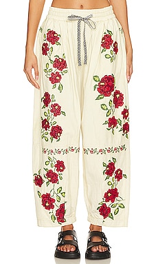 Free People Rosalia Embroidered Pant in Birch Combo from Revolve.com