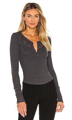 Free People Come On Over Henley Top in Washed Black | REVOLVE