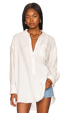 Free People Smock Oxford Top in White Combo from Revolve.com