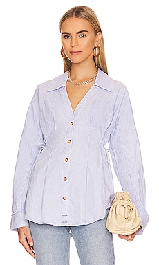 Frank & Eileen Eileen Woven Button Up in Large Blue & Winter White