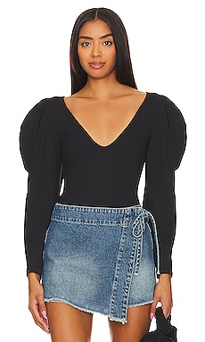 Free People Close Call Duo Bodysuit Black Long Sleeve V Neck XS NWT $58 
