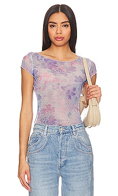 Free People Somethin' 'Bout You Floral One Shoulder Bodysuit Cornflower  Combo Small