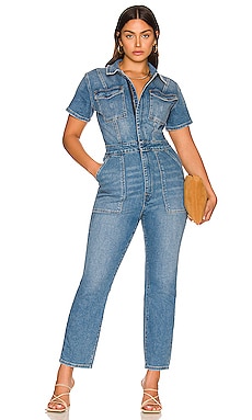 Revolve Women Clothing Dungarees Camilla Slim Boot Overall in Blue. 