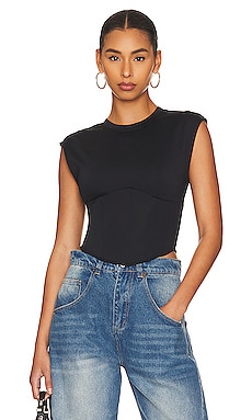 Good American Scuba Corset Tee in Black001