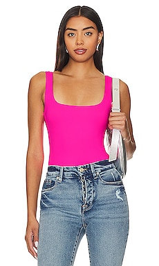 Neon Pink Straight Neck Bodysuit, Tops