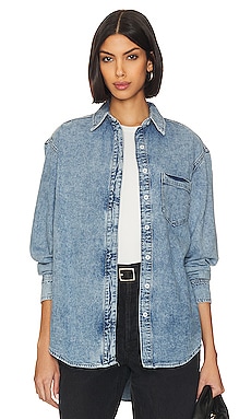 RE/DONE Orginal Oversized Western Shirt in Distressed Indigo