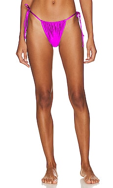 Striped Swim String Thong Bikini Bottoms in Pink and Purple Print