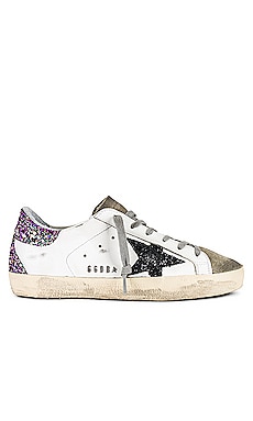 Golden Goose Super-Star Sneaker in White, Taupe, & Fuxia | REVOLVE