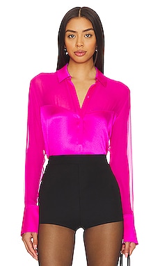 L'AGENCE Bianca Band Collar Blouse in Deep Violet