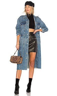 Product image of GRLFRND Iman Long Denim Coat. Click to view full details