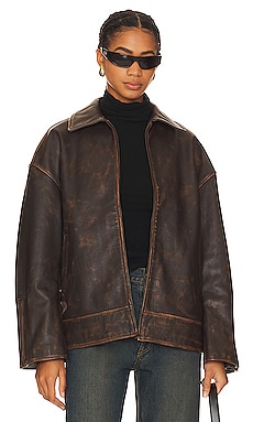 GRLFRND Alek Distressed Leather Jacket in Brown GRLFRND $615 