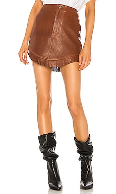 GRLFRND Sadie Leather Fringe Mini Skirt in Brown