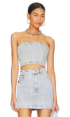 Product image of GRLFRND Ciarra Denim Bustier Top. Click to view full details