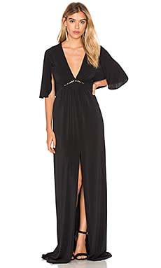 Halston Heritage Flounce Sleeve Gown in Black | REVOLVE