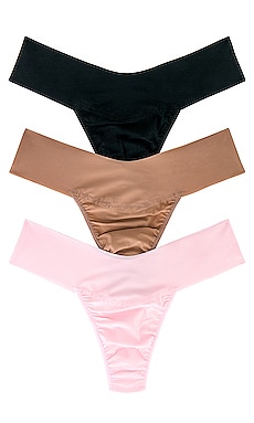 Calvin Klein Underwear 3 Pack Thong in Light Caramel, Power Plum, & Black
