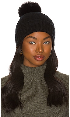 Cashmere Slouchy Cuff Beanie with Faux Fur Pom Hat Attack