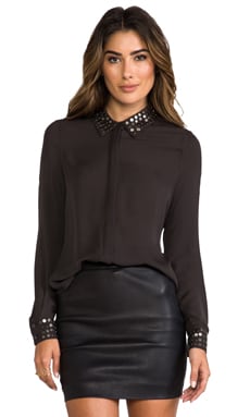 Haute Hippie Cowl Back Button Down Blouse in Carbon