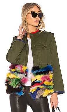 OD Field Jacket With Multicolor Fox Fur Panel