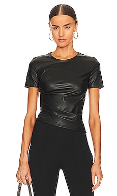 Product image of Helmut Lang Faux Leather Twist Short Sleeve Top. Click to view full details