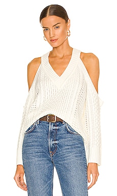 x REVOLVE Claudine Open Shoulder Mixed Stitch Sweater House of Harlow 1960 $92 