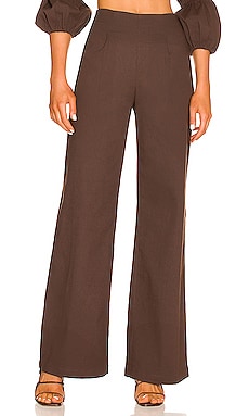 x EmRata Joan wool wide-leg pants in brown - AG Jeans