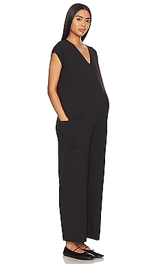 GOOD AMERICAN Fit For Success Faux Leather Jumpsuit in Black