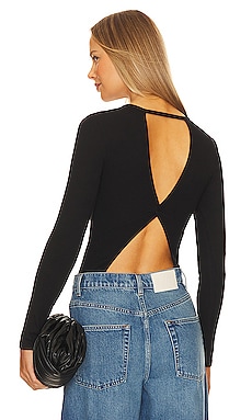 Black Open Tie Back Bodysuit