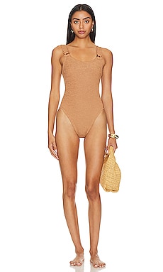 Montce Swim Dainty One Piece Bikini with Belt in Mauve Sparkle