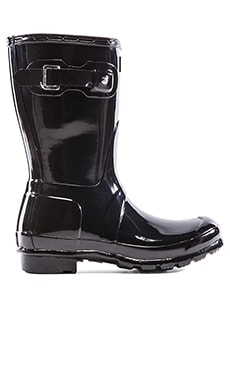 Hunter Original Short Gloss Boot in Black | REVOLVE
