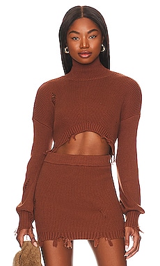 Product image of h:ours Elsie Distressed Cropped Turtleneck. Click to view full details