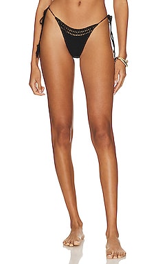 Tia Ribbed String Bikini Bottom - Black