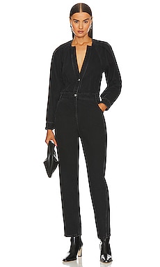 Alice + Olivia Evita Faux Leather Jumpsuit in Black