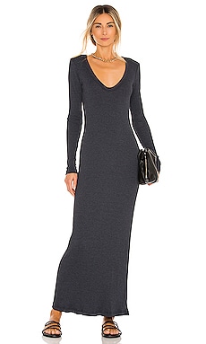 James Perse V Neck Rib Dress in Black | REVOLVE