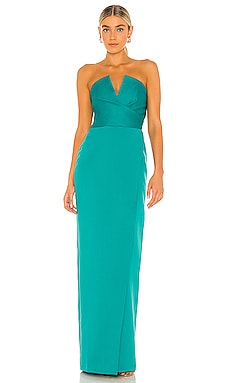 Shona Joy La Lune Ruched Halter Maxi Dress in Sage