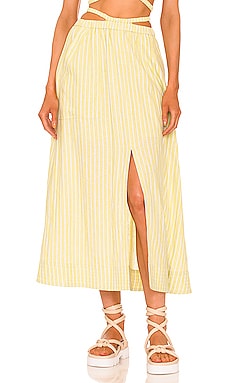 Lilia Striped Linen Cut Out Midi Skirt JONATHAN SIMKHAI STANDARD $275 NEW