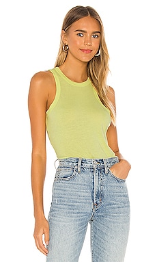 RE/DONE x Hanes Cropped Ribbed Tank in Yellow With Ivory Stitch